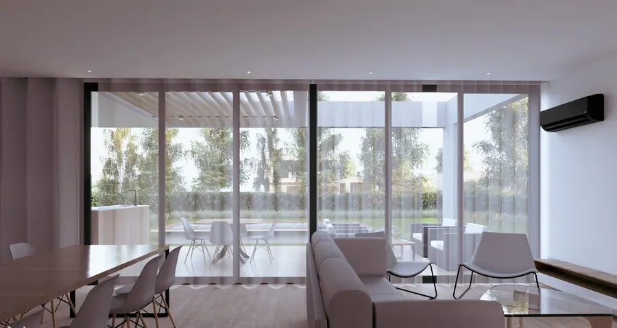 Casa Aurea · Estar y comedor hacia la galería