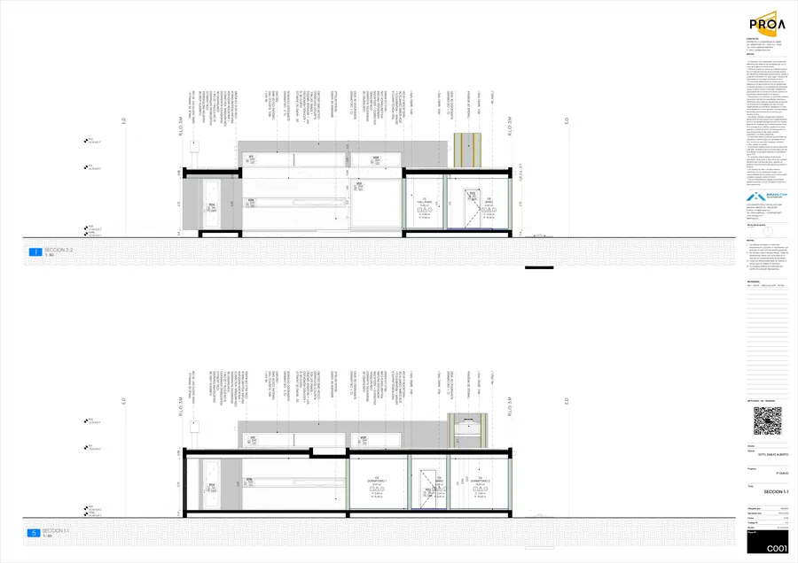 Casa Em · Secciones 1-1 y 2-2