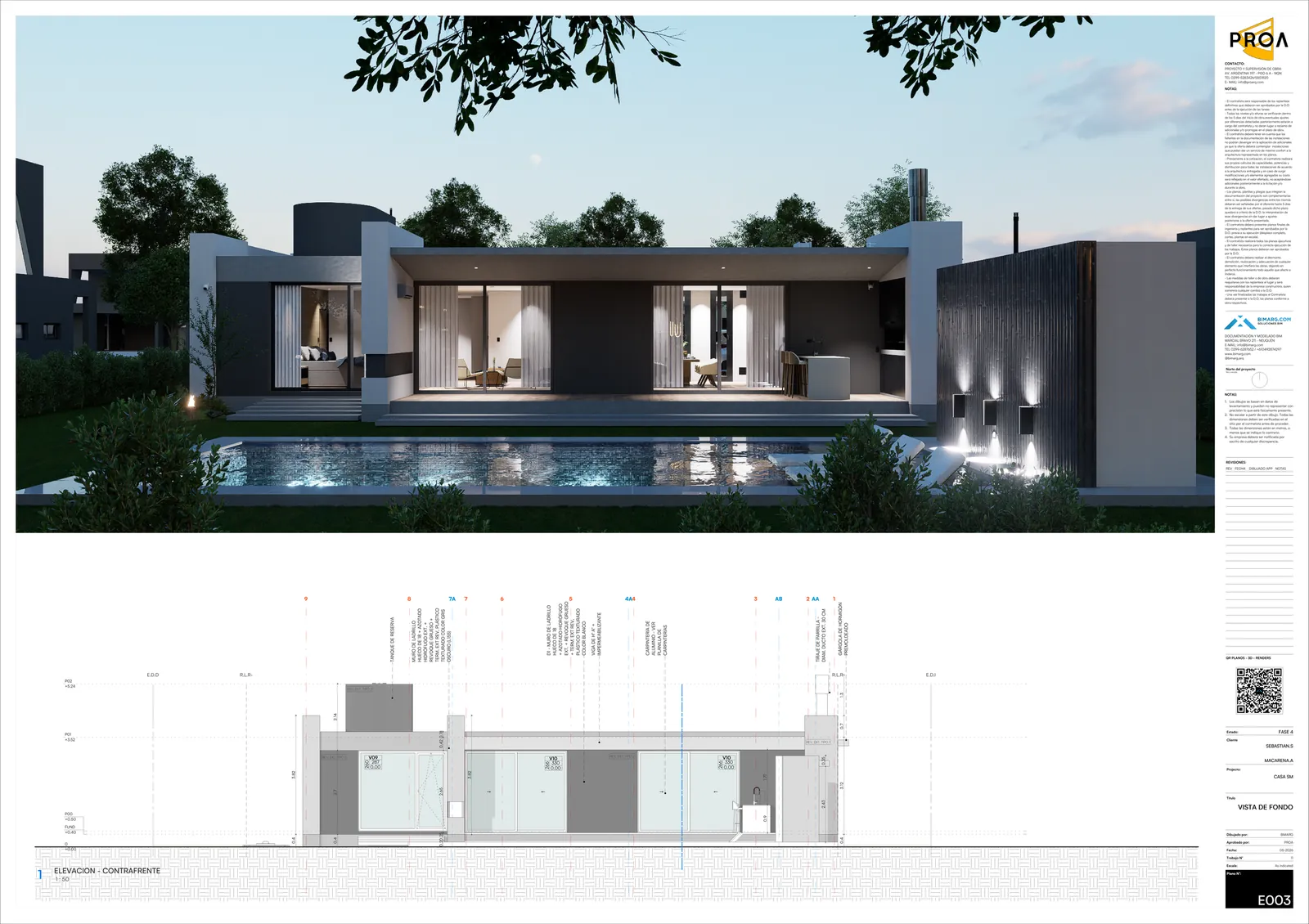 Casa Sm: Render nocturno con elevación