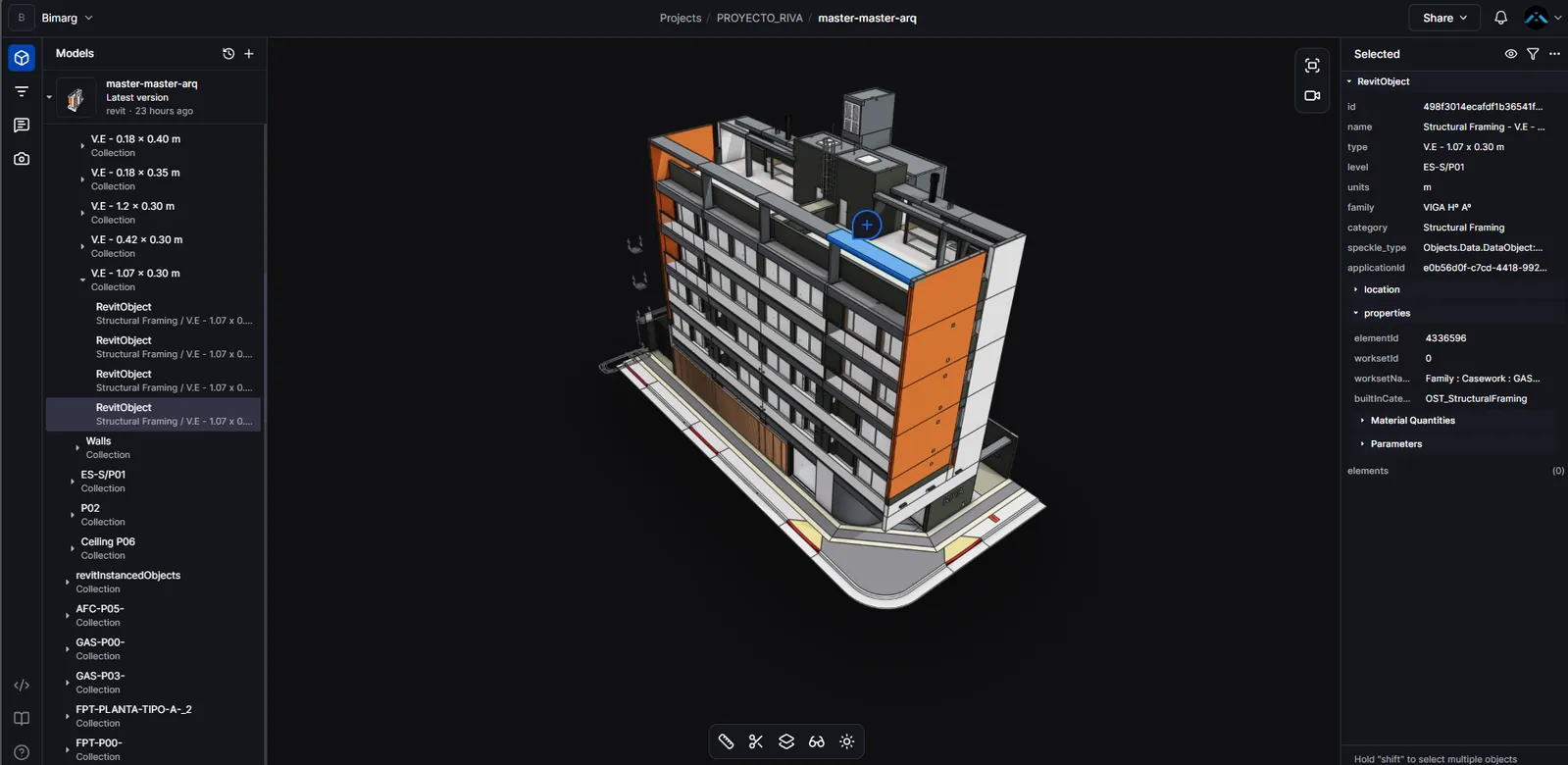 Edificio Riva: El modelo en el visor BIM