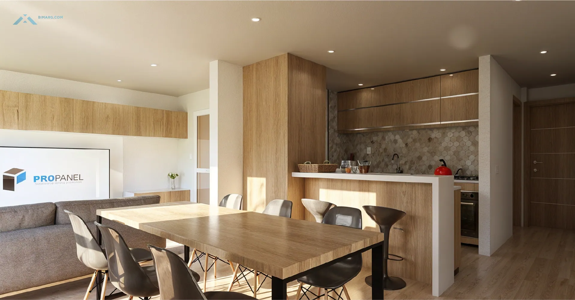 EvoHus 5 · Estar, comedor y cocina integrados