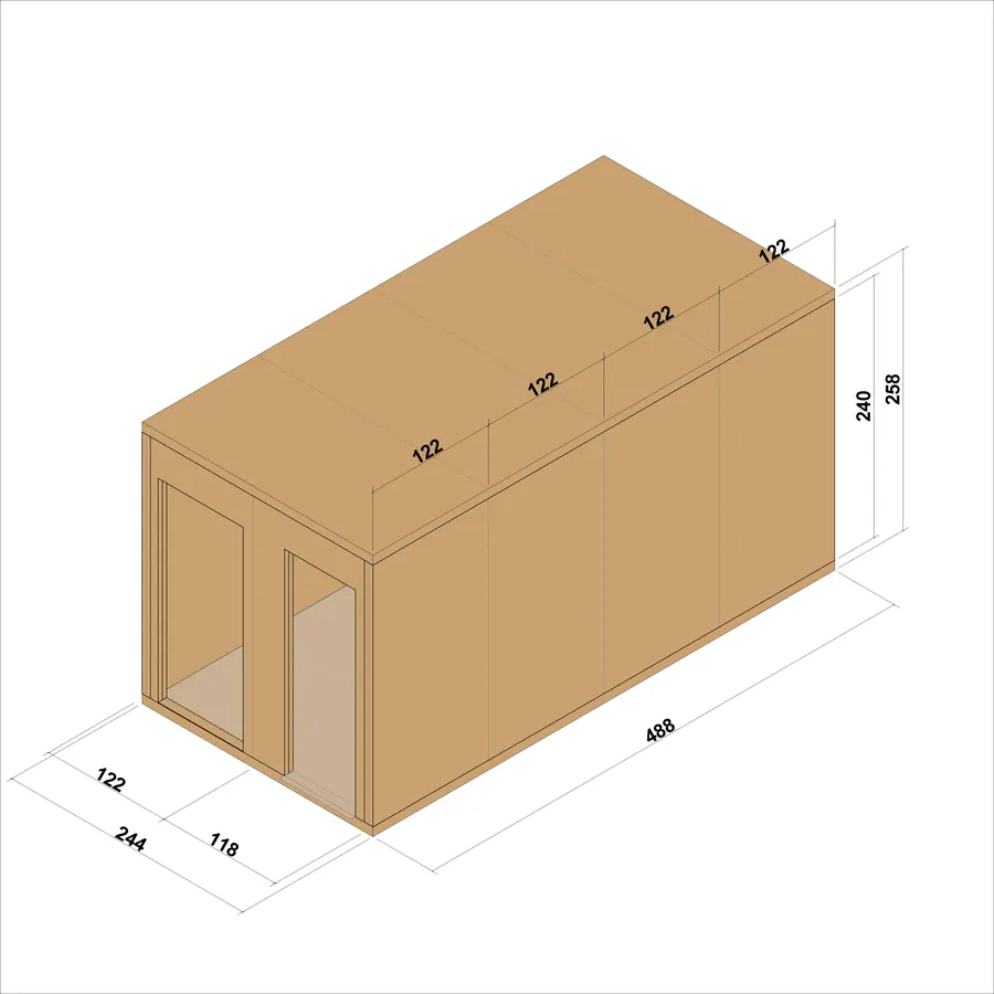 Módulo 2,44 × 4,88 · Estructura acotada