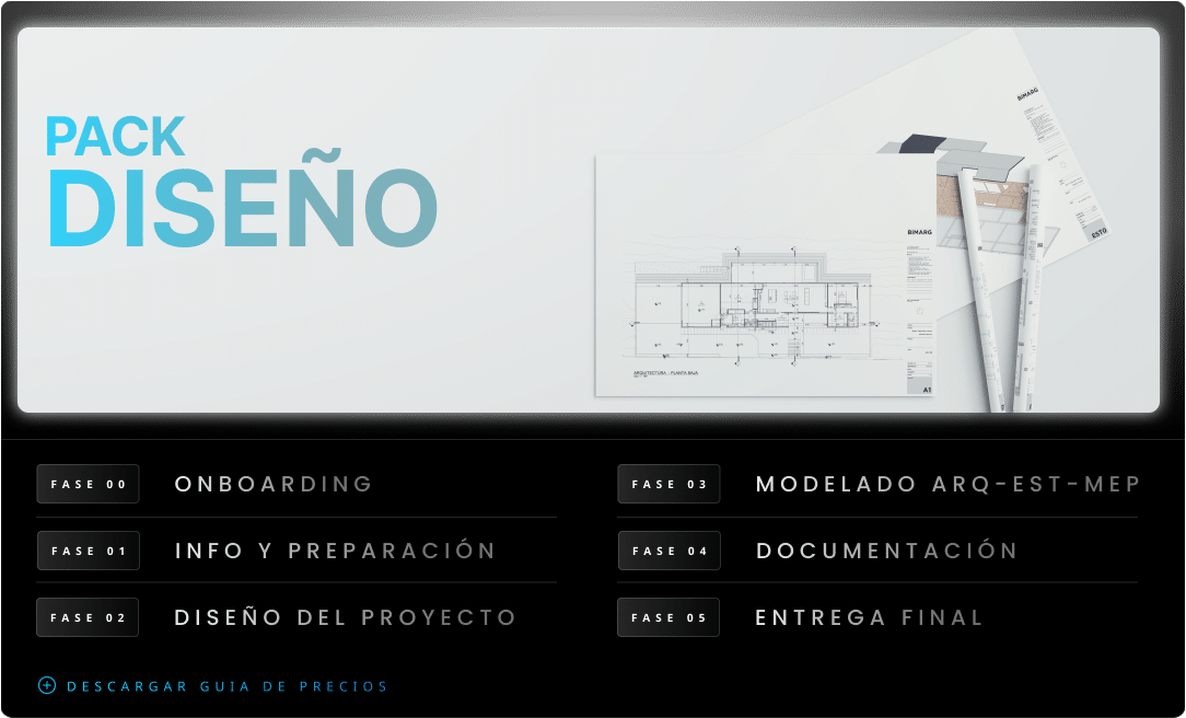 Pack Diseño de BIMARG con modelado ARQ-EST-MEP, planos y documentación técnica